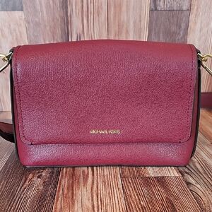 Michael Kors Wine Red Leather Crossbody Bag with Gold Hardware